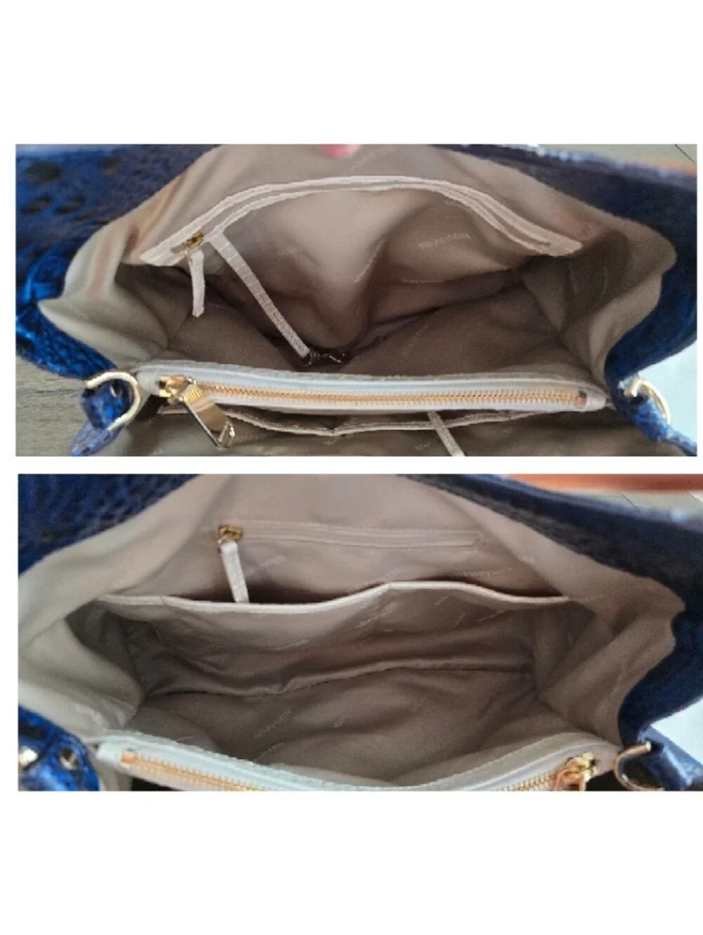 Brahmin Milk, Atlantica Blue & Tan Croc-Embossed Leather Satchel with Wallet
